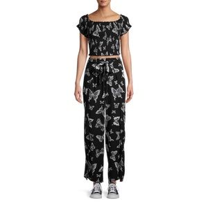 NOBO black floral 2 piece pant set XL